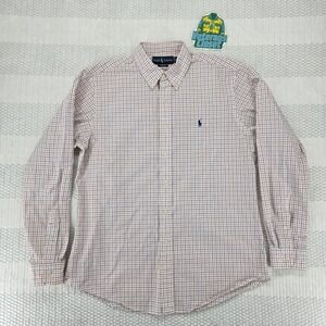 Polo Ralph Lauren Stripe Button Up Custom Fit Shirt Orang Blue Large Long Sleeve